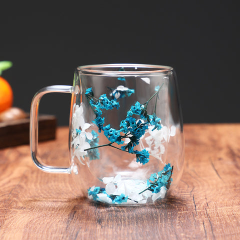 Dried Flower Glass Mug Double Wall