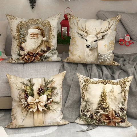 Vintage Gold Christmas Cushion Covers