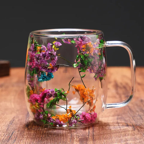 Dried Flower Glass Mug Double Wall
