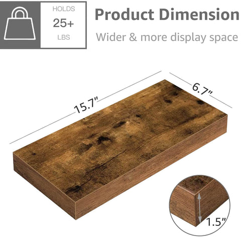 Wooden shelf with dimensions labeled on a white background