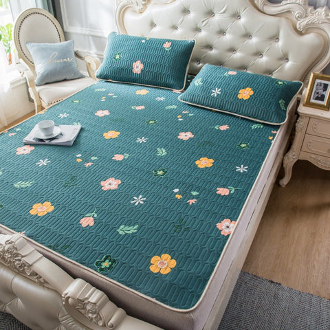 Floral Thai latex cooling mattress set with pillowcases on vintage bed frame