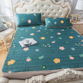 Flower pattern Thai latex mat set with cooling technology on queen bed