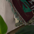 Detailed view of fringe and pattern on Terra Azul throw
