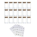 Complete 18-pack spice jar bundle with glass containers and included printed label sheets.

