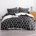 Full View of Gold Grid Reversible Duvet Cover Set – Cozy Modern Bedding with Stylish Print