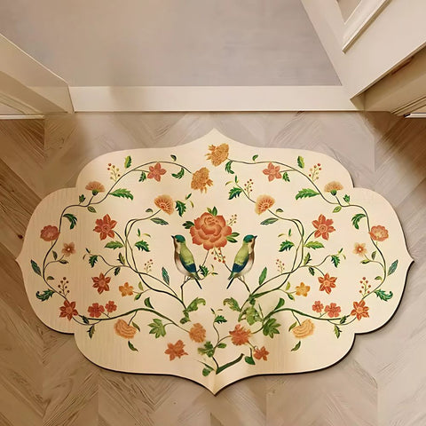 Garden Finch Floral Non Slip Bathroom Mat - Quick Drying

