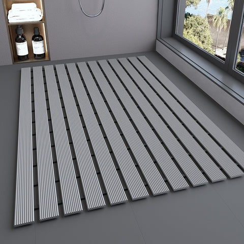 Gray quick-dry TPE shower mat in modern minimalistic bathroom