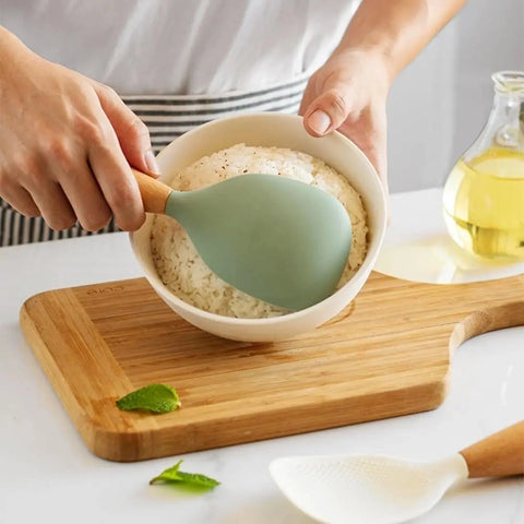 Silicone Wooden Handle Rice Spoon
