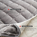 Gray quilted sofa cover with anti-slip particles and plush material, showing close-up details.