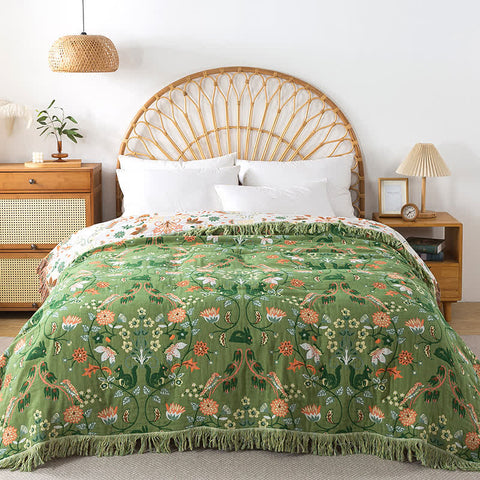 green floral reversible throw blanket