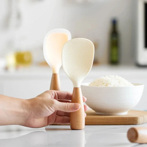 Silicone Wooden Handle Rice Spoon