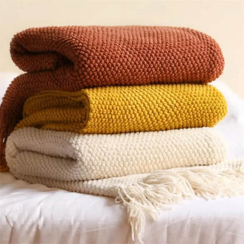 Knitted Throw Blanket Tassels Soft