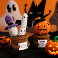 Crochet Halloween potted plant set with pumpkin and ghost ornaments