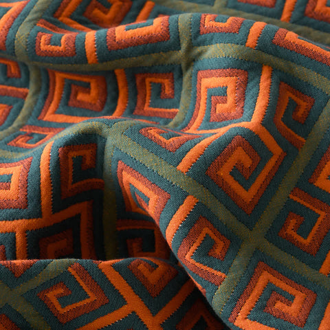Close-up texture of breathable triple gauze cotton fabric with Japanese print