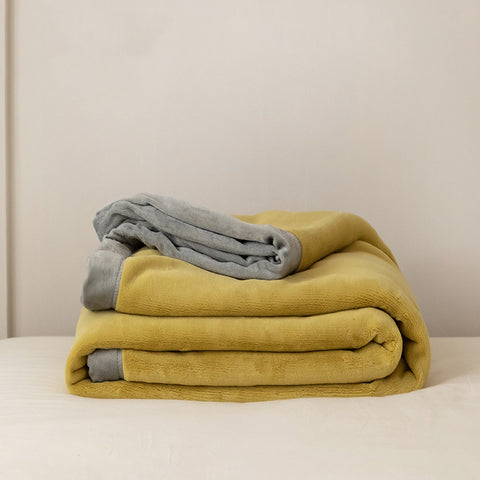 Kumo Harmony Blanket in Yellow Gray neatly folded – Japanese Milk Velvet Tradition
