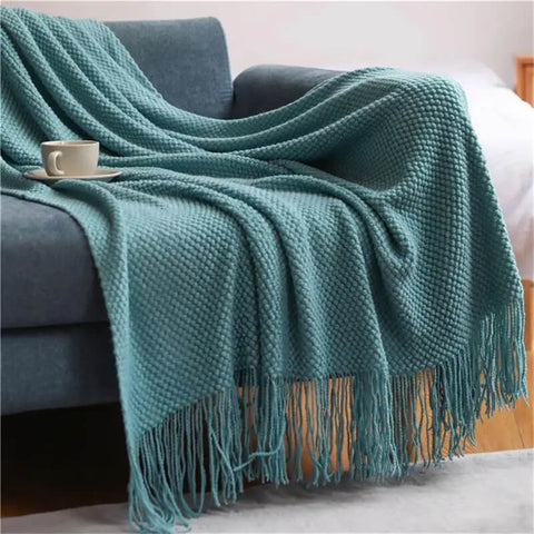 Knitted Throw Blanket Tassels Soft