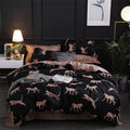 Leopard reversible duvet cover with cheetah print pillowcases in cozy modern bedroom