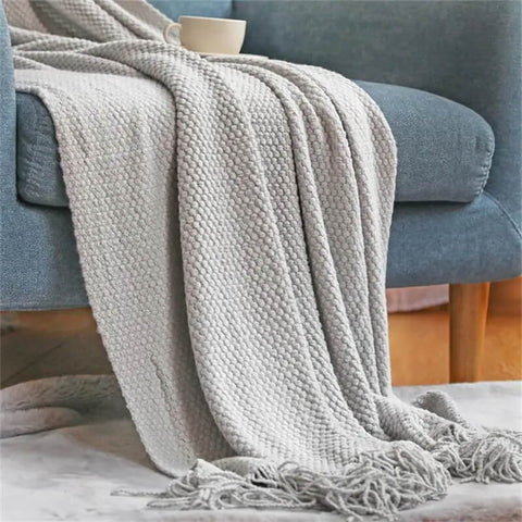 Knitted Throw Blanket Tassels Soft