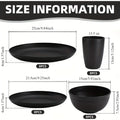 Size information chart for black ceramic dishes and cups with dimensions.