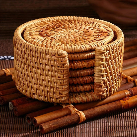 Handwoven Rattan Coaster Set
