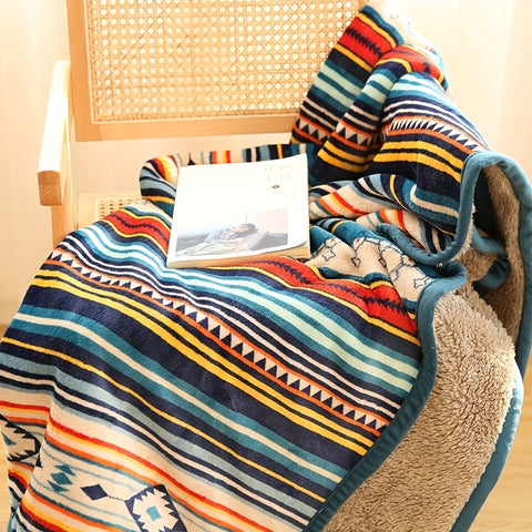 Boho Cozy Reversible Coral Fleece Throw Blanket