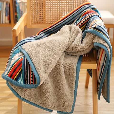 Boho Cozy Reversible Coral Fleece Throw Blanket