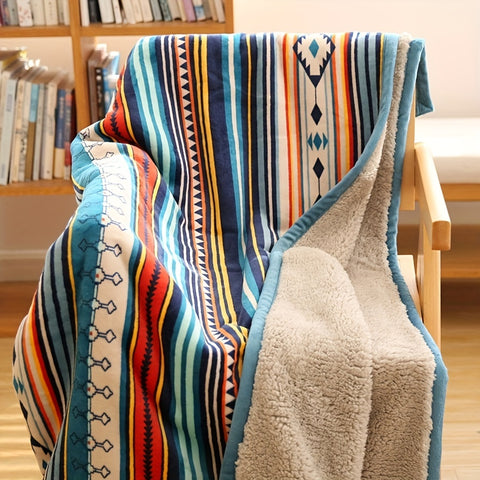 Boho Cozy Reversible Coral Fleece Throw Blanket