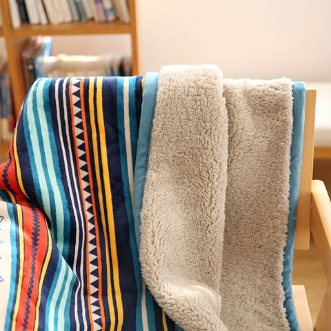 Boho Cozy Reversible Coral Fleece Throw Blanket