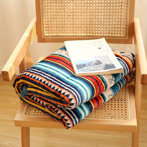 Boho Cozy Reversible Coral Fleece Throw Blanket