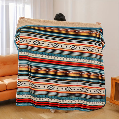Boho Cozy Reversible Coral Fleece Throw Blanket