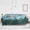  Mermaid cotton tapestry blanket on white sofa with pastel decor