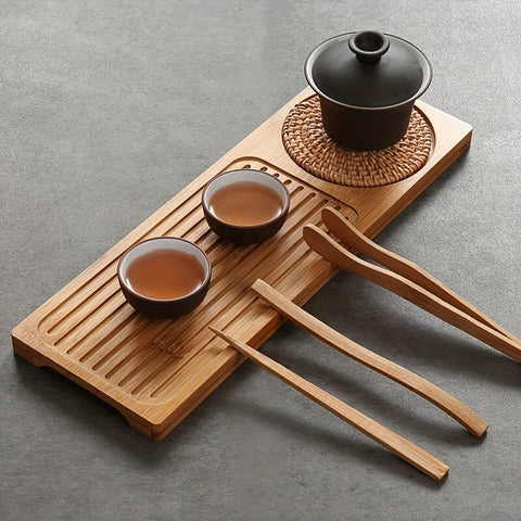 Minimalist bamboo tray with Gongfu tea tools