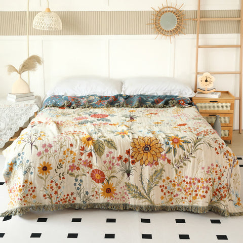  Mirabel floral reversible couch cover blanket styled on bed