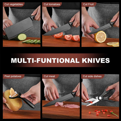 Multifunction kitchen knife set cutting vegetables, meat, fruit, and side dishes with peeler and scissors

