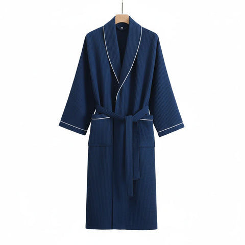 Long Sleeve Waffle Cotton Bathrobe
