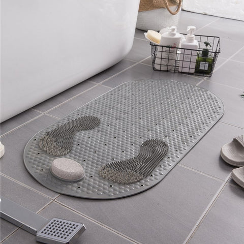 Gray anti-slip shower mat placed on tiled floor