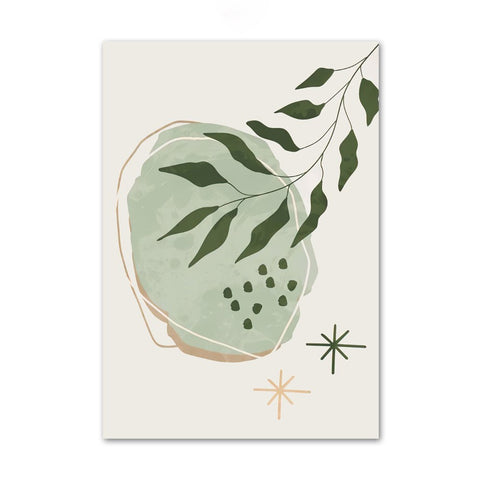 Decorative wall art with a green leafy design on a white background
