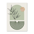 Decorative poster with abstract design featuring leaves and geometric shapes on a beige background