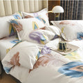 Luxurious cotton duvet cover with soft pastel feather design