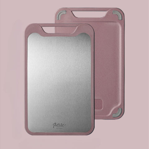 Pink cutting board set with stainless surface