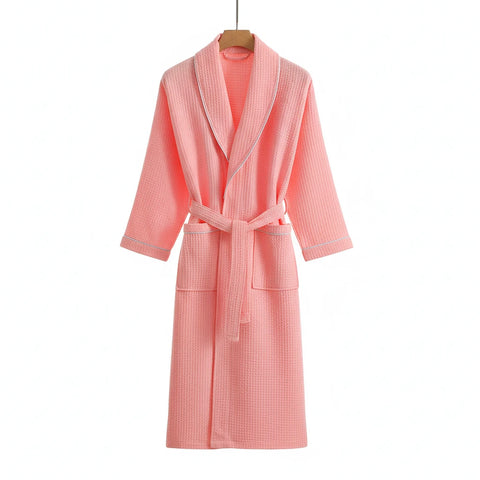 Long Sleeve Waffle Cotton Bathrobe