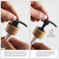 Instructions on how to use a pump mechanism with wooden top and black pump head.