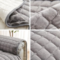 Gray quilted recliner cover sofa slipcover shown from different angles with a neutral background.