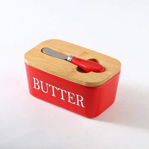 Ceramic Bamboo Butter Dish & Knife Set
