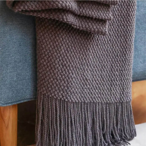 Knitted Throw Blanket Tassels Soft