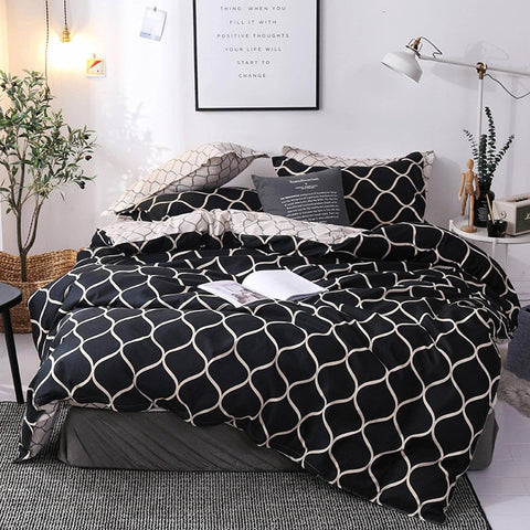 Black and Beige Reversible Duvet Cover Set – Elegant 3 Piece Bedding Set for Bedroom