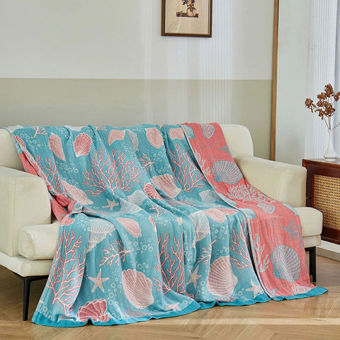 Double-Sided Throw Blanket - Starfish & Bubbles