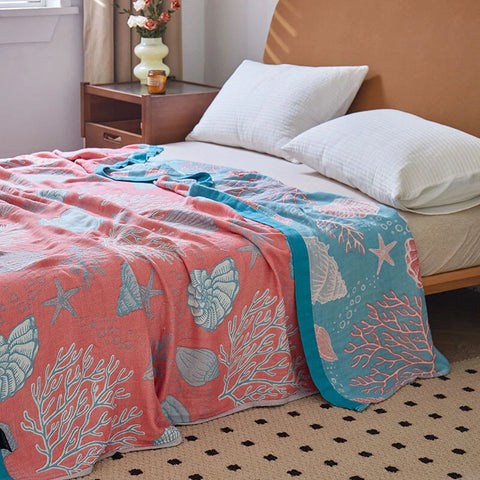Double-Sided Throw Blanket - Starfish & Bubbles