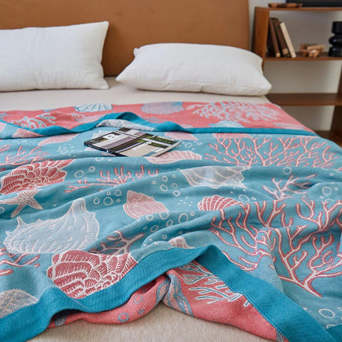 Double-Sided Throw Blanket - Starfish & Bubbles