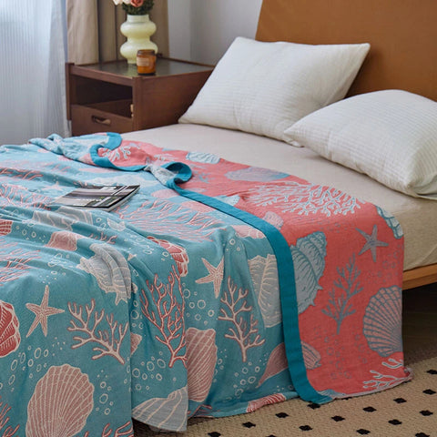 Double-Sided Throw Blanket - Starfish & Bubbles